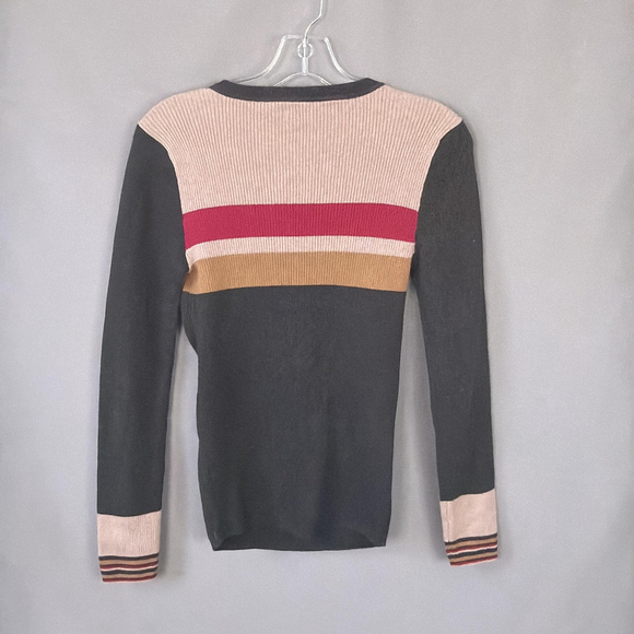 Faherty Sweater Womens Medium Stripe Mikki Henley Organic Cotton Cashmere Retro - Picture 2 of 9